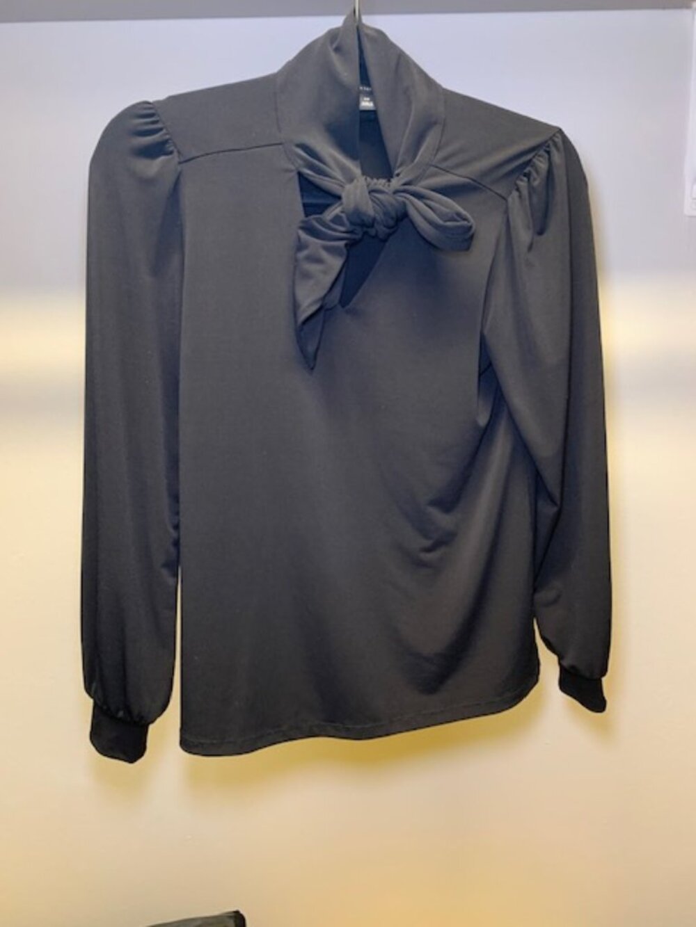 Ann Taylor Petite Bow‑Neck Blouse – XSP Elegant Black